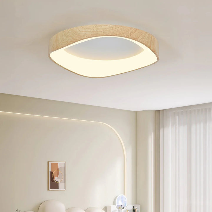 Skandinavische LED-Deckenleuchte – Moderne Aufbauleuchte mit Holzoptik