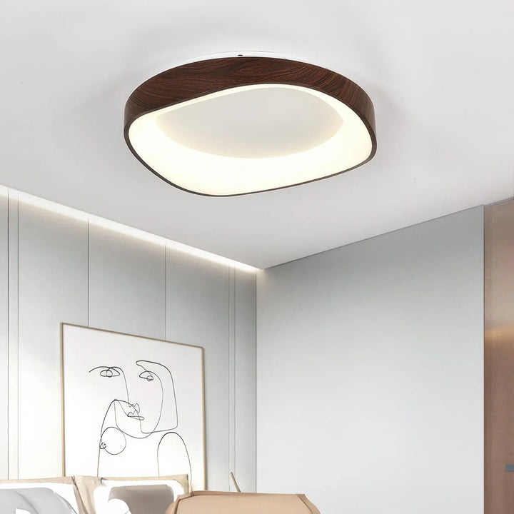 Skandinavische LED-Deckenleuchte – Moderne Aufbauleuchte mit Holzoptik
