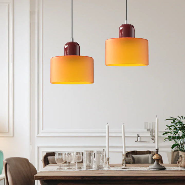 Moderne Pendelleuchte aus farbigem Glas im Bauhaus-Stil