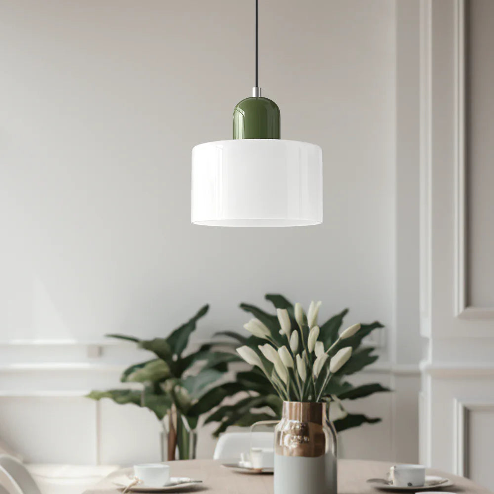 Moderne Pendelleuchte aus farbigem Glas im Bauhaus-Stil