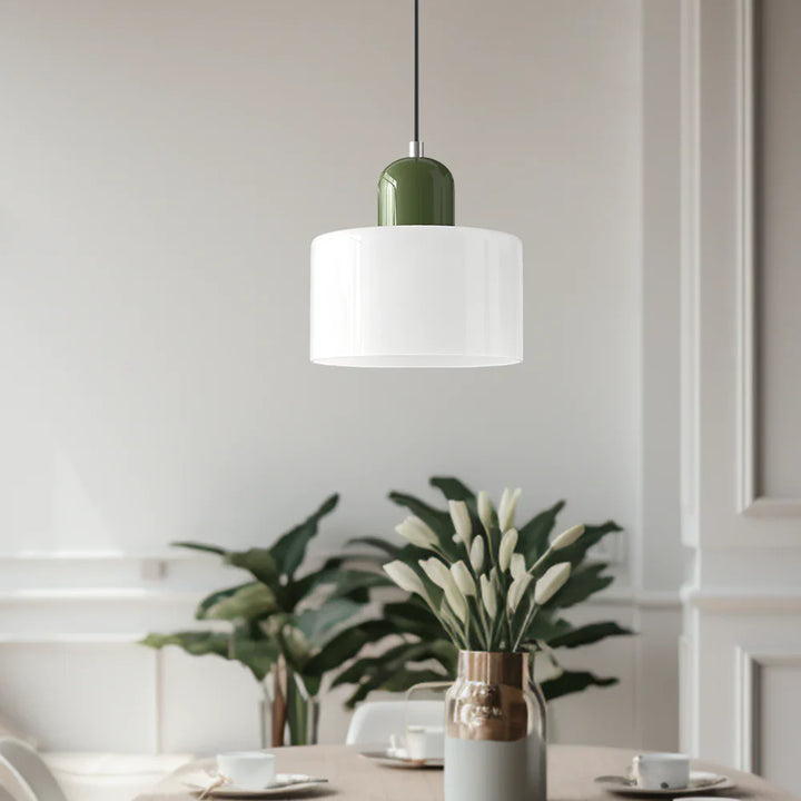 Moderne Pendelleuchte aus farbigem Glas im Bauhaus-Stil