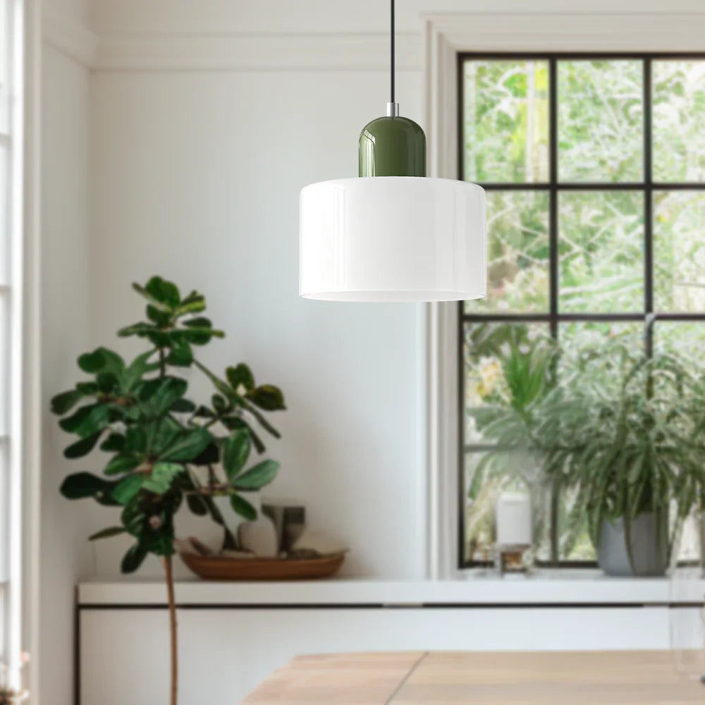 Moderne Pendelleuchte aus farbigem Glas im Bauhaus-Stil