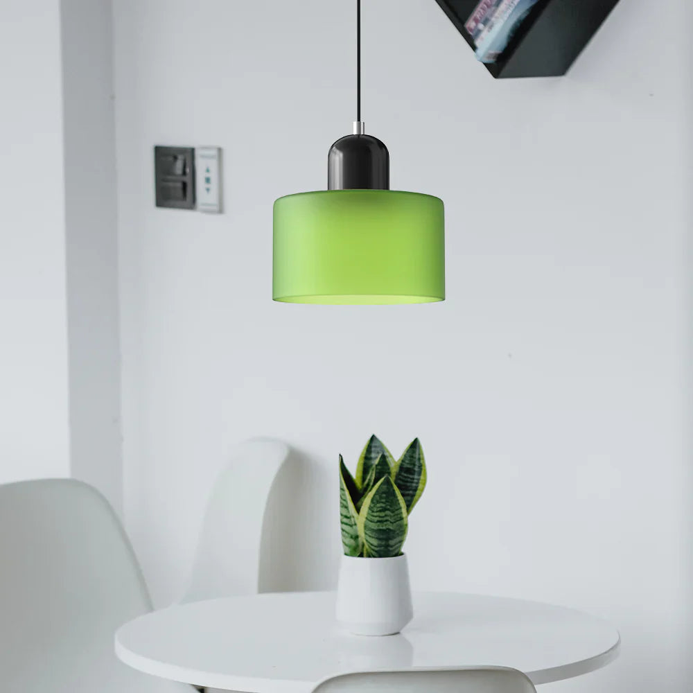 Moderne Pendelleuchte aus farbigem Glas im Bauhaus-Stil