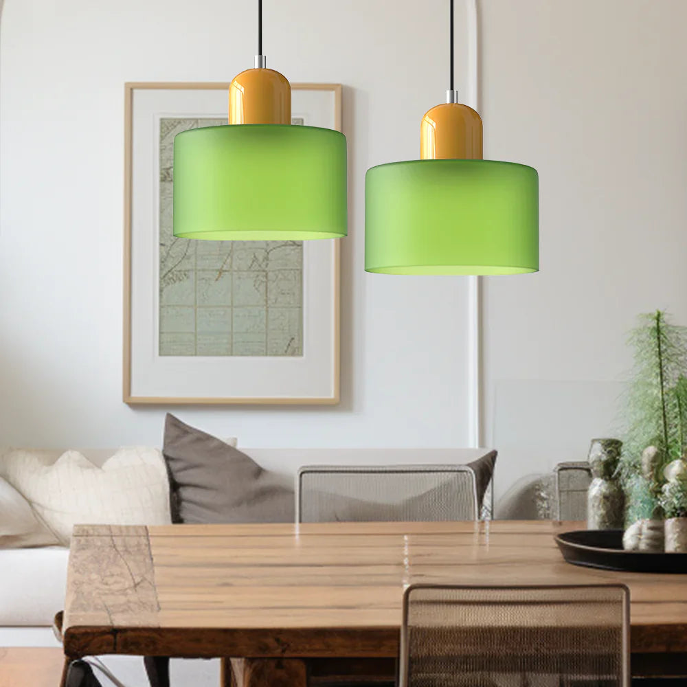 Moderne Pendelleuchte aus farbigem Glas im Bauhaus-Stil