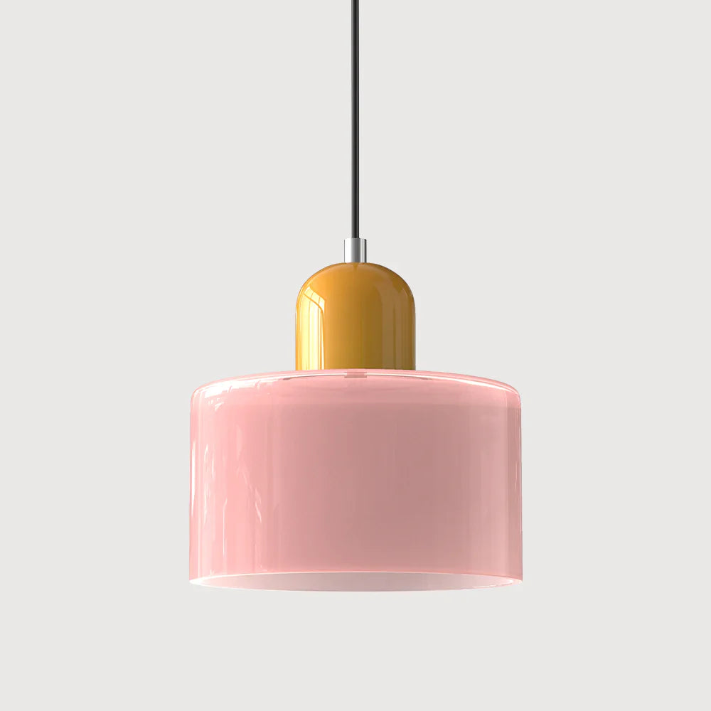 Moderne Pendelleuchte aus farbigem Glas im Bauhaus-Stil
