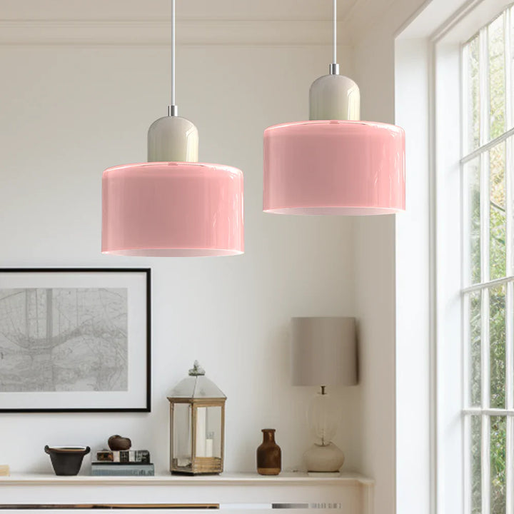 Moderne Pendelleuchte aus farbigem Glas im Bauhaus-Stil