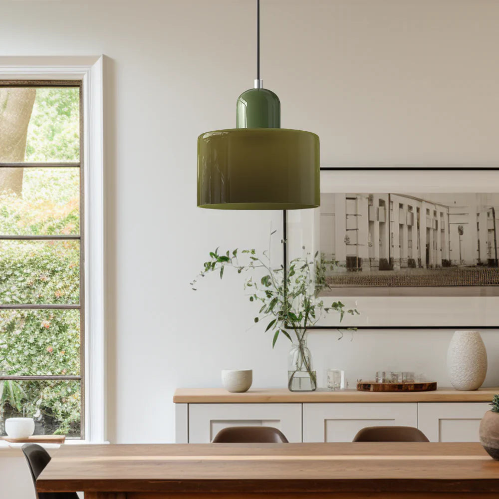 Moderne Pendelleuchte aus farbigem Glas im Bauhaus-Stil
