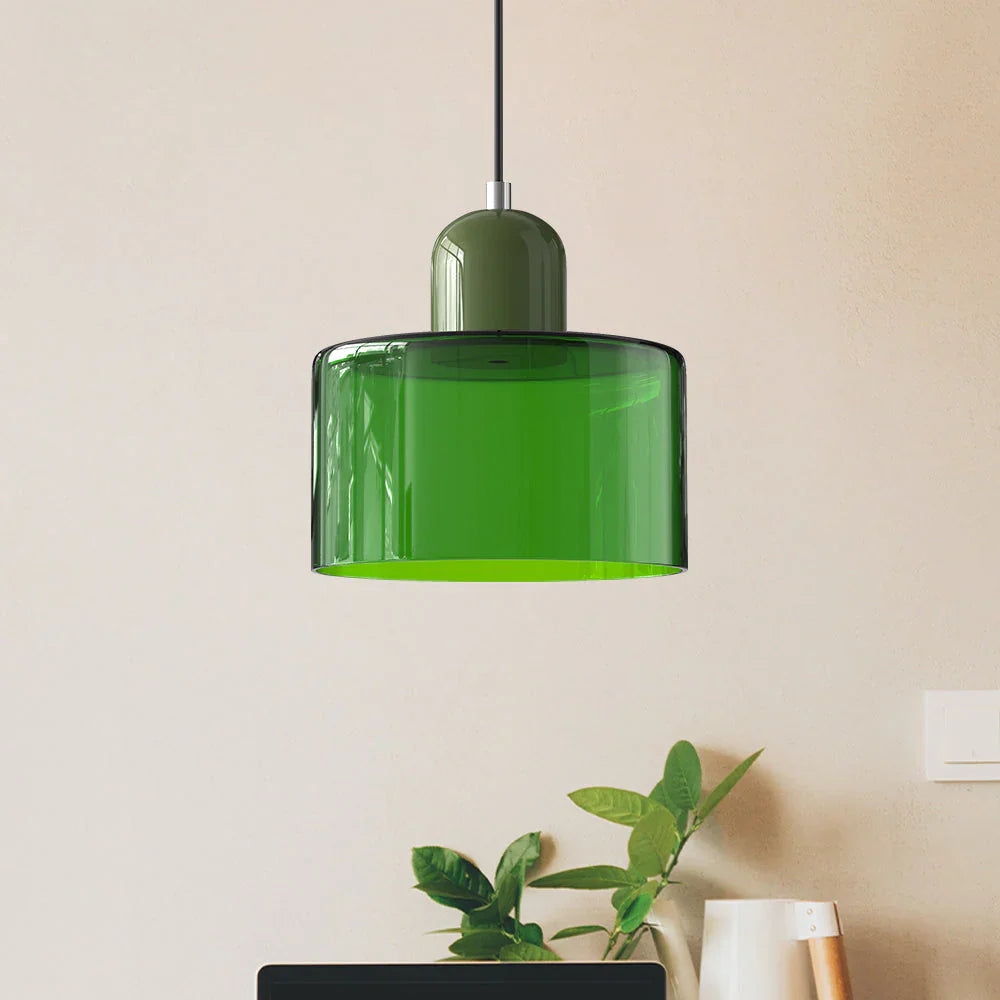 Moderne Pendelleuchte aus farbigem Glas im Bauhaus-Stil