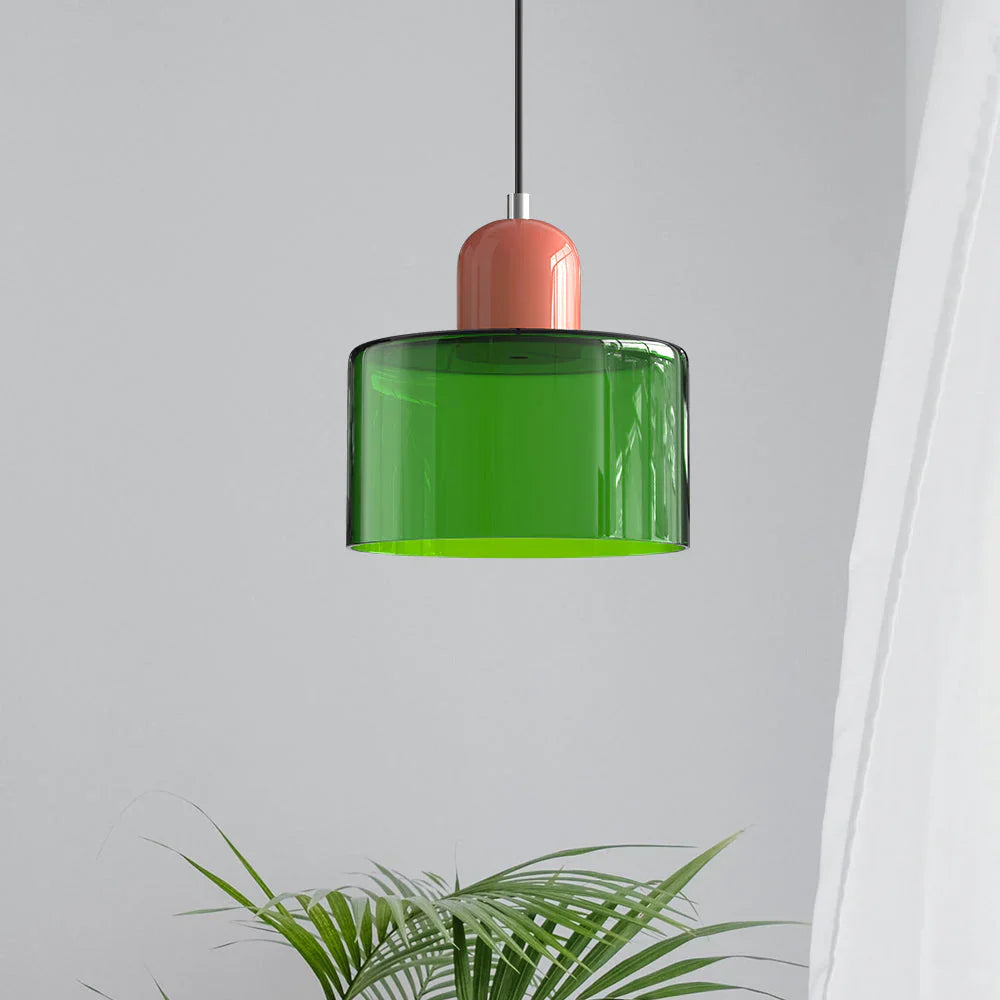 Moderne Pendelleuchte aus farbigem Glas im Bauhaus-Stil
