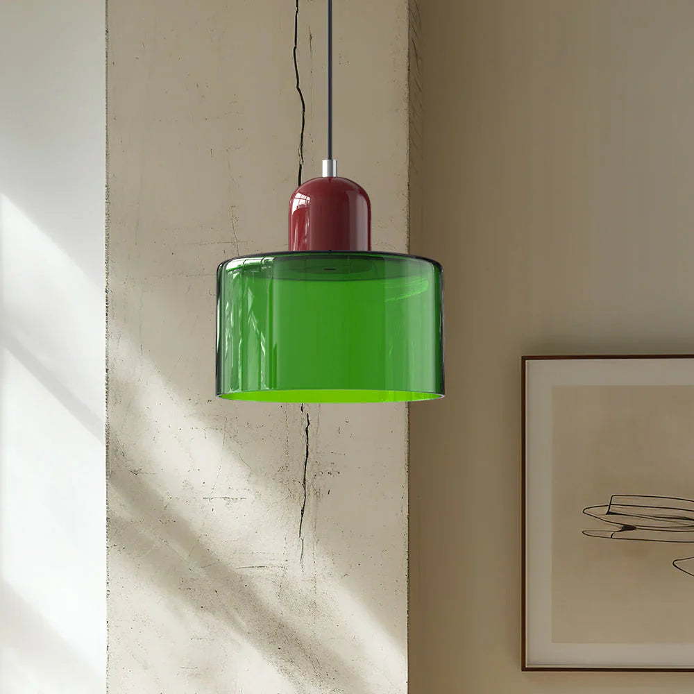 Moderne Pendelleuchte aus farbigem Glas im Bauhaus-Stil