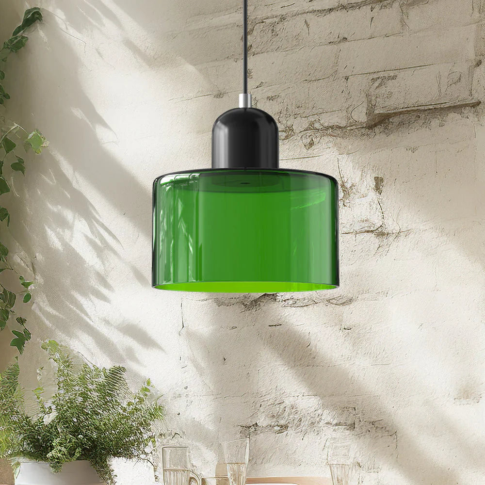 Moderne Pendelleuchte aus farbigem Glas im Bauhaus-Stil