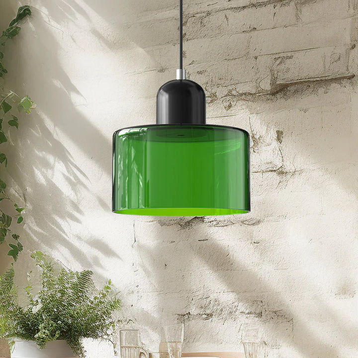 Moderne Pendelleuchte aus farbigem Glas im Bauhaus-Stil