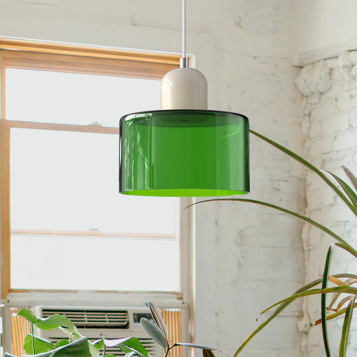 Moderne Pendelleuchte aus farbigem Glas im Bauhaus-Stil