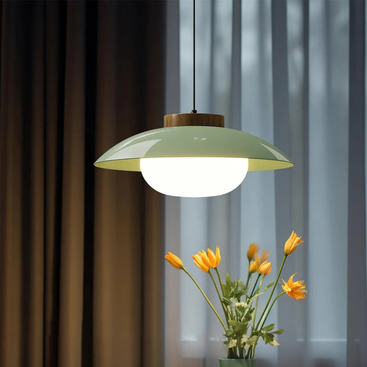 Moderne Glas-Pendelleuchte mit Holzakzent – Minimalistisches Design