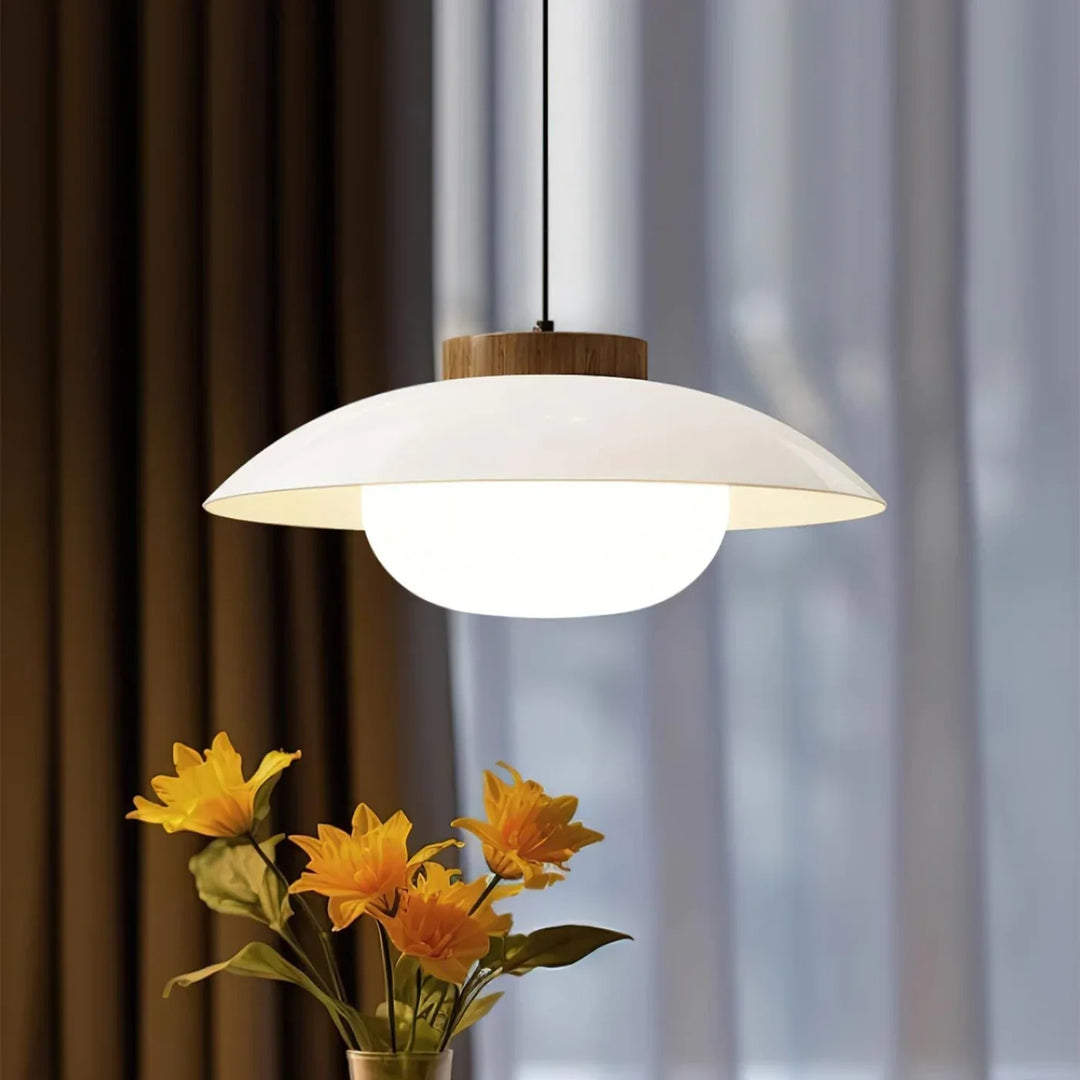 Moderne Glas-Pendelleuchte mit Holzakzent – Minimalistisches Design