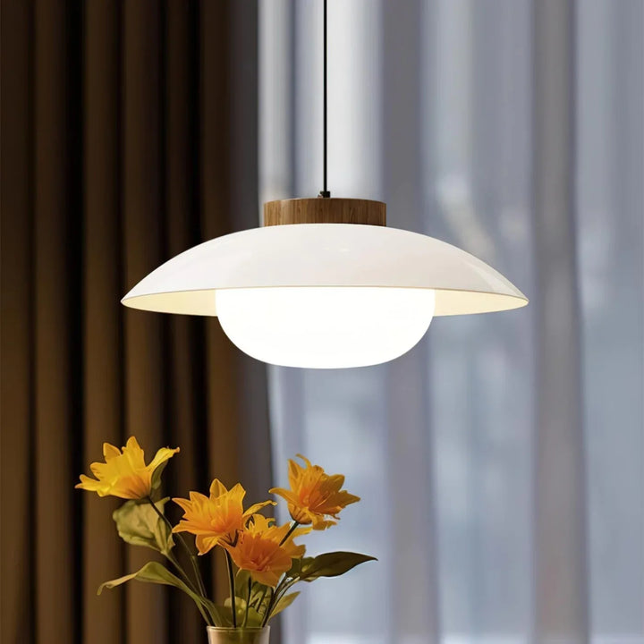 Moderne Glas-Pendelleuchte mit Holzakzent – Minimalistisches Design
