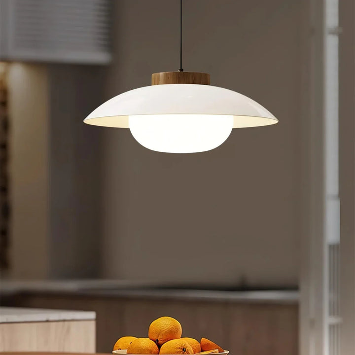 Moderne Glas-Pendelleuchte mit Holzakzent – Minimalistisches Design