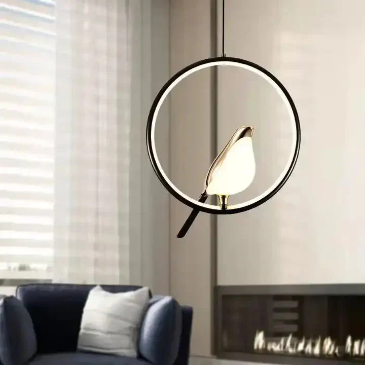 Luxus-Pendelleuchte mit goldenem Vogel