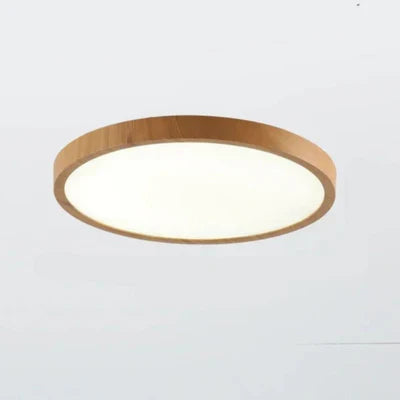 Moderne runde LED-Deckenleuchte mit Holzrahmen
