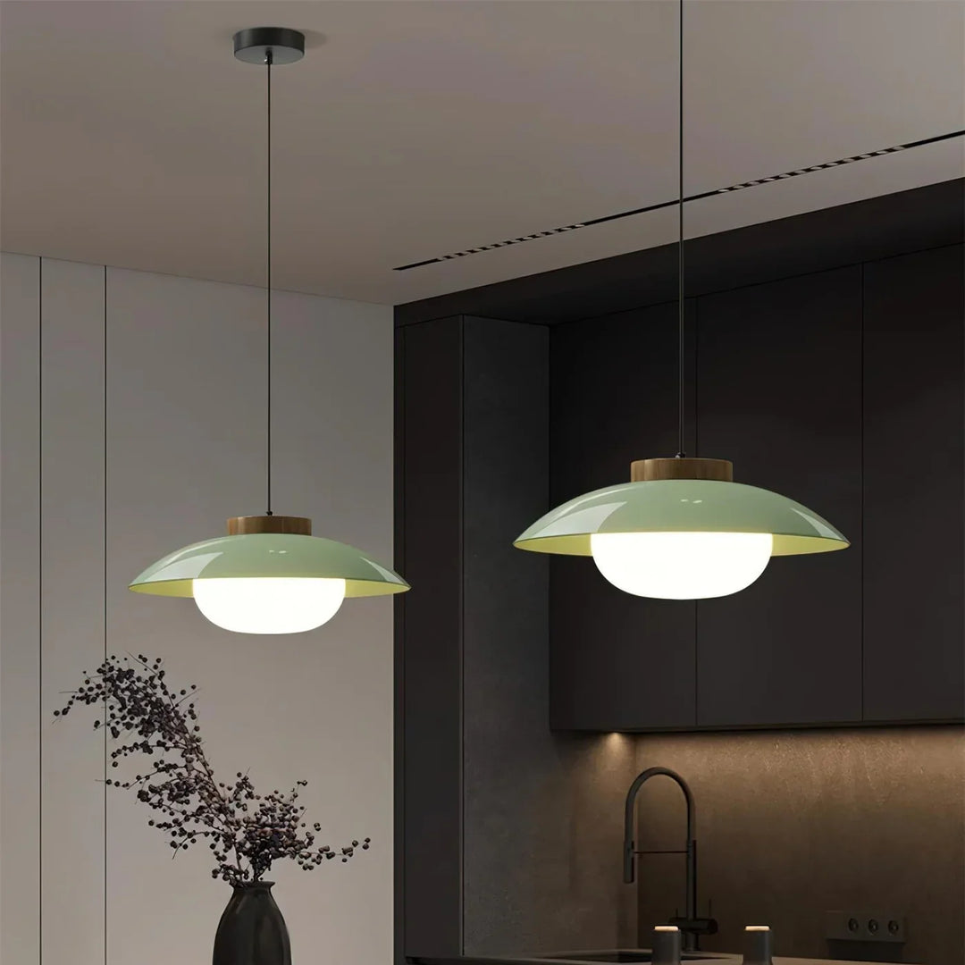 Moderne Glas-Pendelleuchte mit Holzakzent – Minimalistisches Design