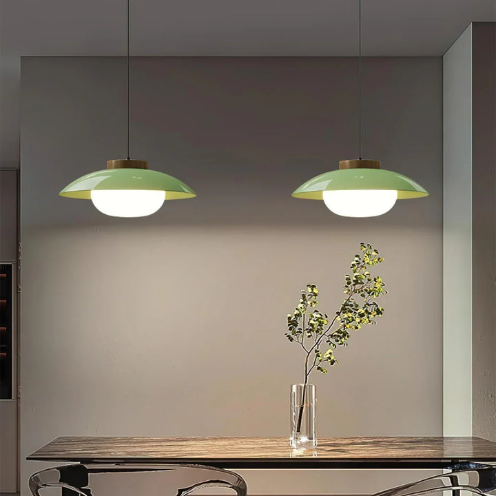 Moderne Glas-Pendelleuchte mit Holzakzent – Minimalistisches Design